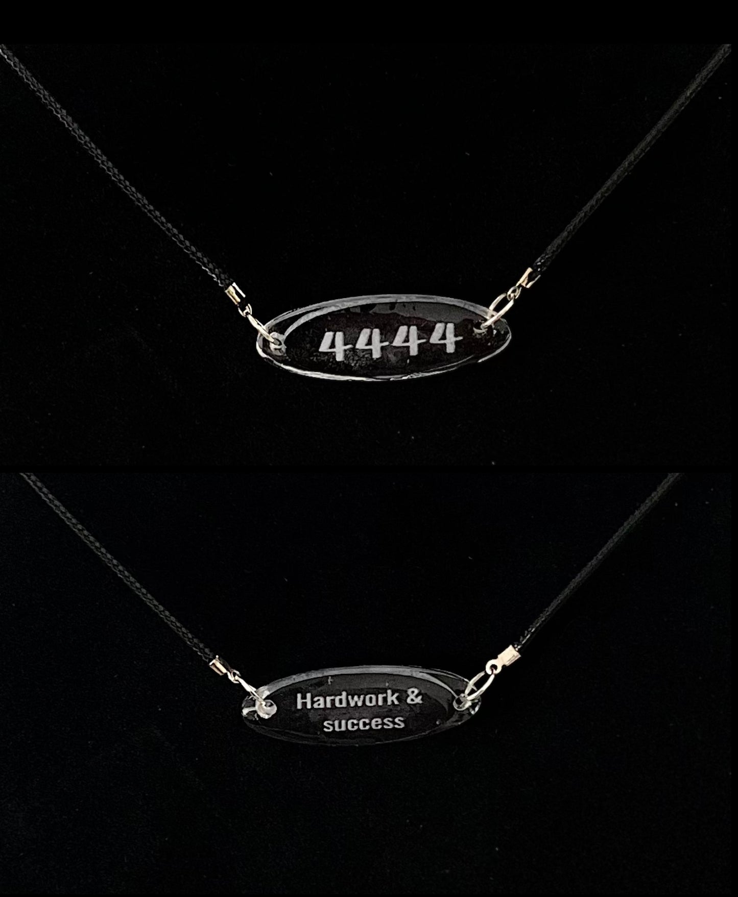 Angel number necklace (4444) on black cord
