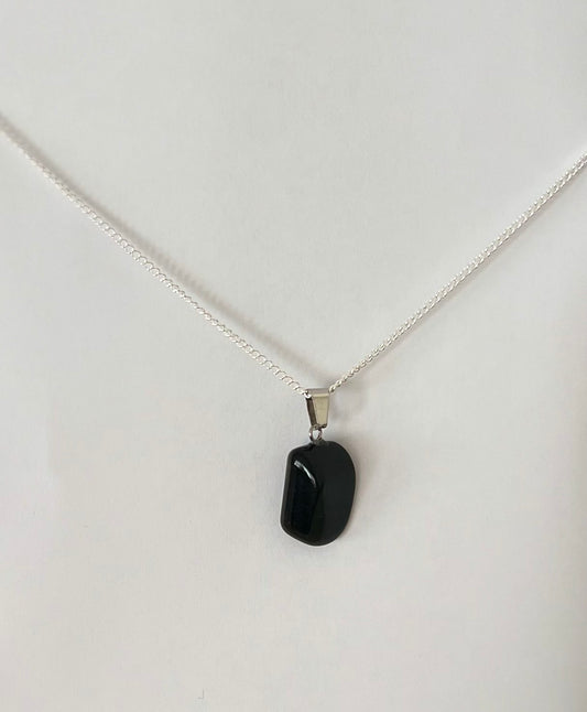 Gemstone necklace (OBSIDIAN) with Sterling Silver chain