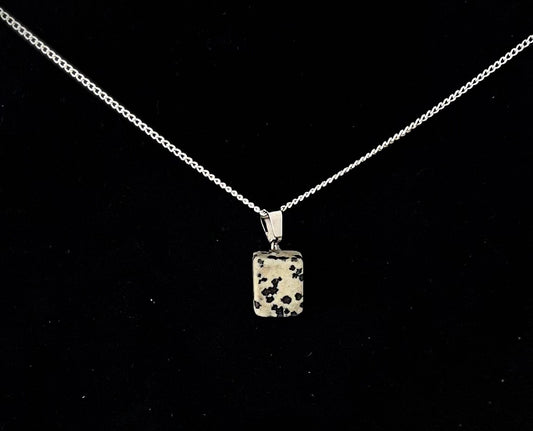 Gemstone necklace (DALMATION JASPER) with Sterling Silver chain